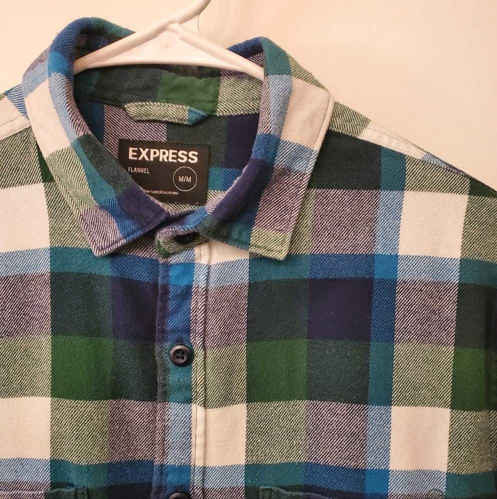 Express Green and Blue Checkered Shirt